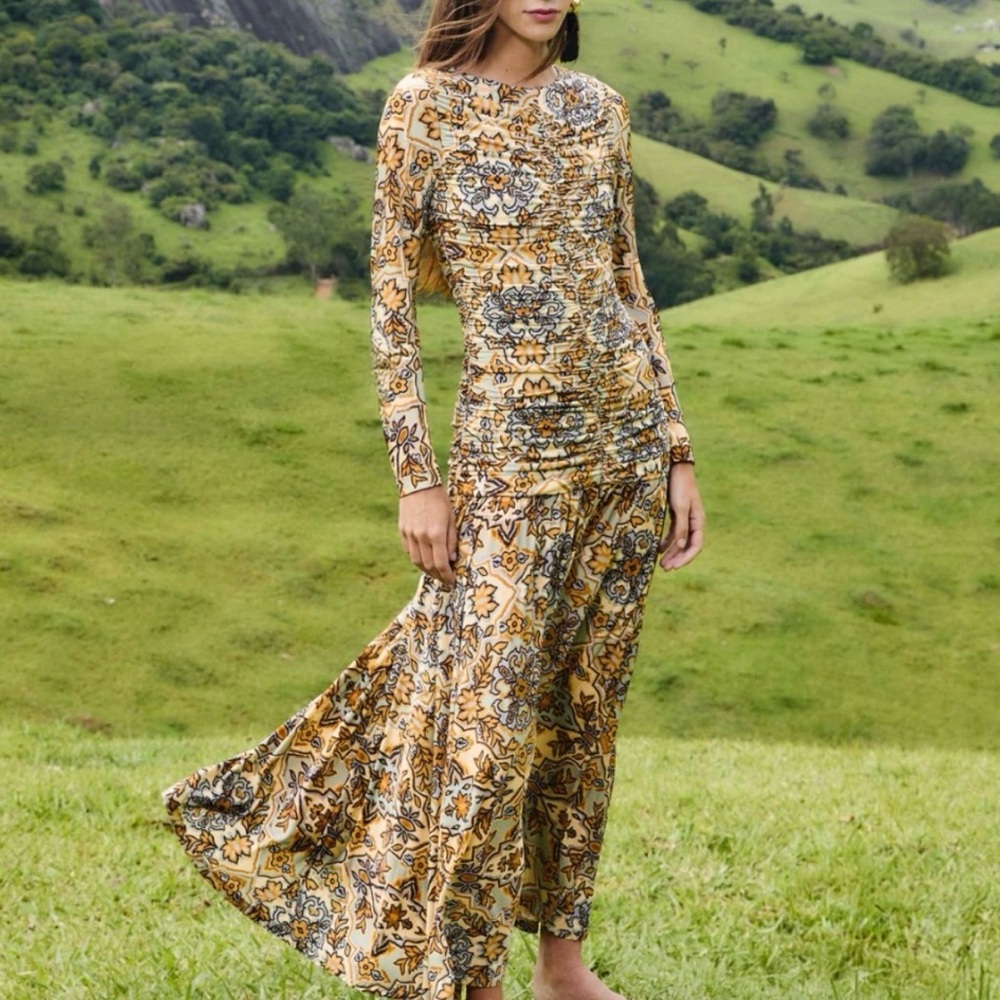 FARM Rio winter tapestry long sleeve dress